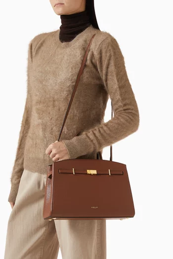 Midi Hudson Top-handle Bag in Grained Leather