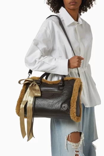 Medium Le City Bag in Calfskin & Shearling