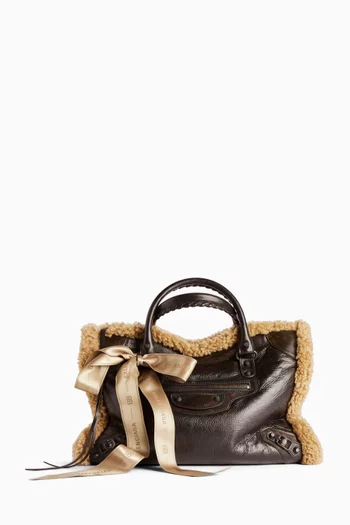 Medium Le City Bag in Calfskin & Shearling