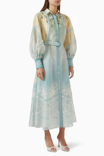 فستان سيترين بحزام لوركس وكتان