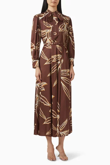 فستان متوسط الطول بحزام ستان