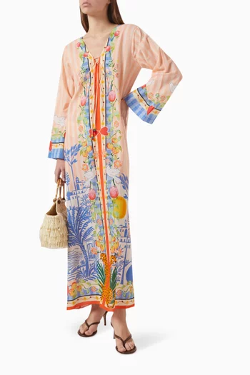 فستان بري طويل مزين بنقشة