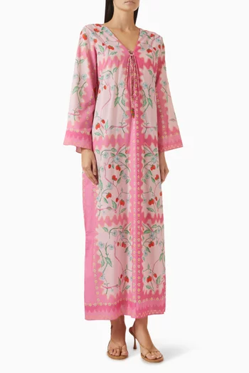 فستان ليكسي طويل مزين بنقشة