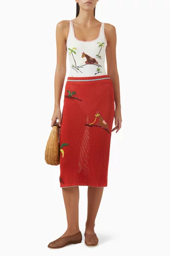 تنورة ليفانتي متوسطة الطول للارتداء فوق ملابس السباحة قطن كروشيه