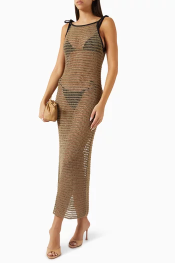 فستان فينتا للارتداء فوق ملابس السباحة مزيج قطن وكروشيه