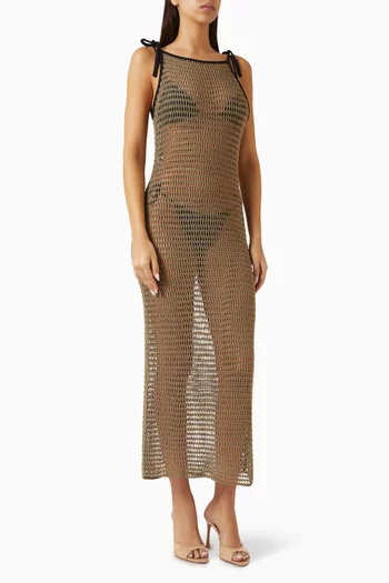 فستان فينتا للارتداء فوق ملابس السباحة مزيج قطن وكروشيه