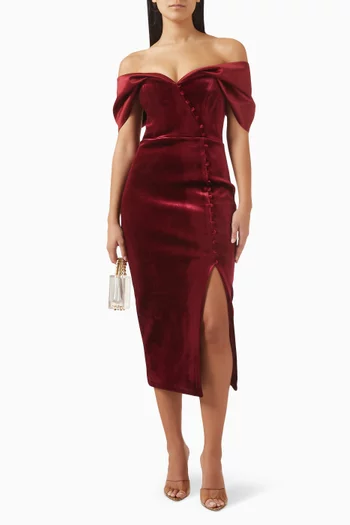 Noelle Bardot Dress in Velvet Satin