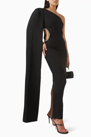 Viviana Cut-out Cape Dress in Crepe