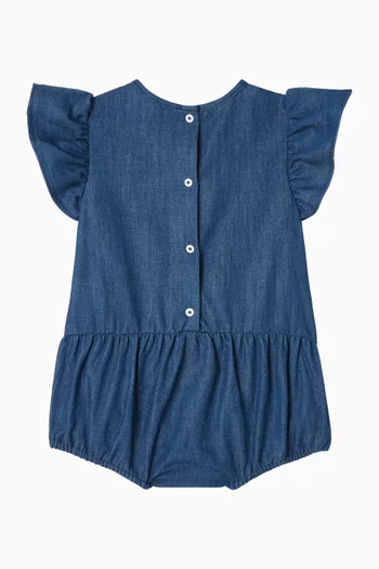 Logo Romper in Cotton Denim