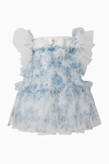 Etta Printed Ruffled Dress in Tulle
