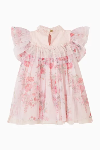 فستان بنقشة زهور مزينة بغليتر تول