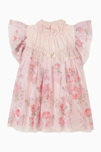 فستان بنقشة زهور مزينة بغليتر تول