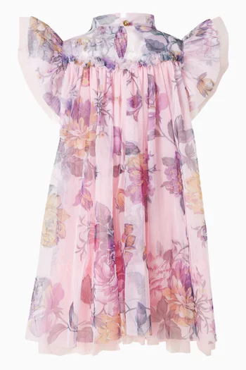Floral-print Dress in Tulle