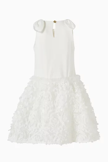 Lauren Drop Waist 3D-appliqué Dress in Satin & Tulle