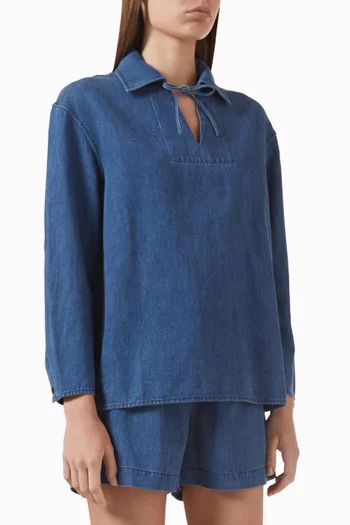 Front-tie Shirt in Cotton-blend Denim