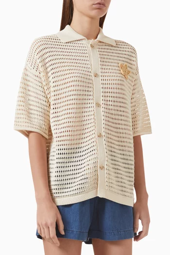 Crochet Flower Polo Shirt in Cotton Blend