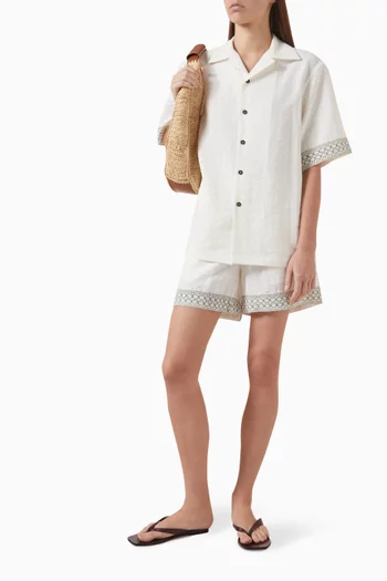 Crochet-trim Bowling Shirt in Linen Blend