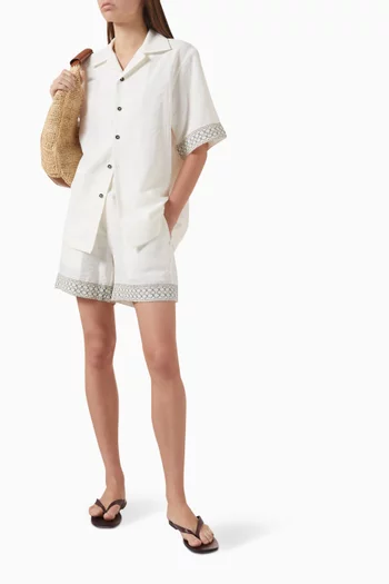 Crochet-trim Resort Shorts in Linen Blend