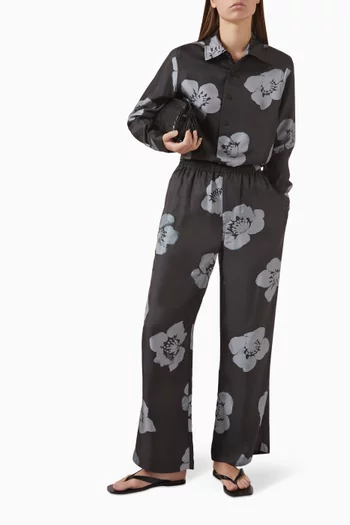 Painted Floral Wide-leg Pants in Silk