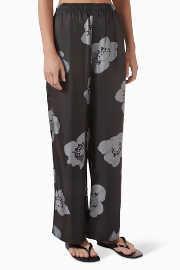 Painted Floral Wide-leg Pants in Silk