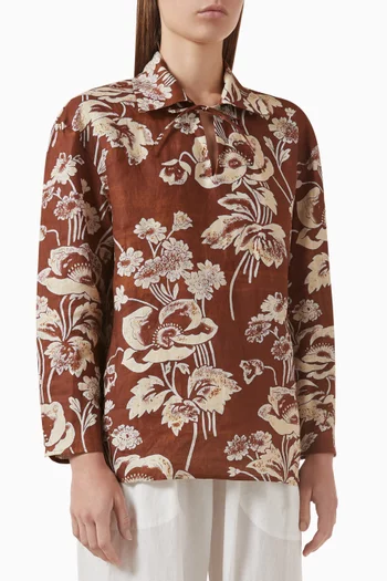 Painted Peonies Shirt in Linen