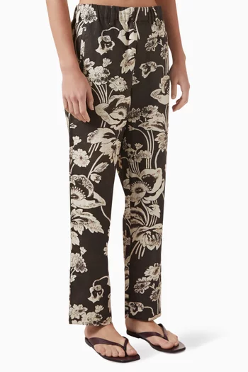 Printed Resort Pants in Linen