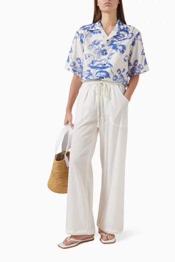 Gathered Wide-leg Pants in Lyocell Blend