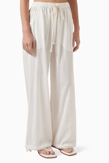 Gathered Wide-leg Pants in Lyocell Blend