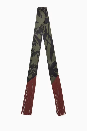 Unused Bouquet Fringe Twilly Scarf in Silk & Leather