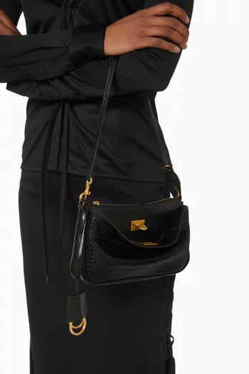 Rodeo Sling Pochette Bag in Croc-embossed Leather
