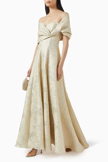 Off-shoulder Maxi Dress in Jacquard
