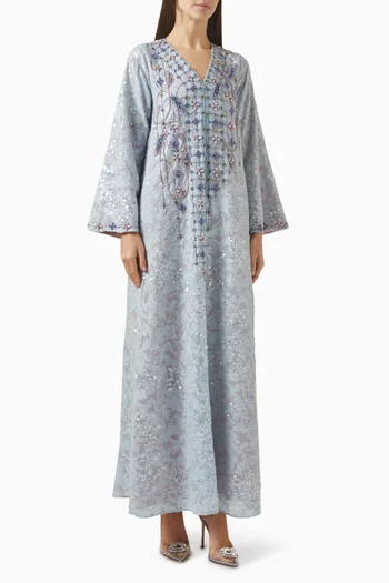 Embroidered Kaftan in Linen