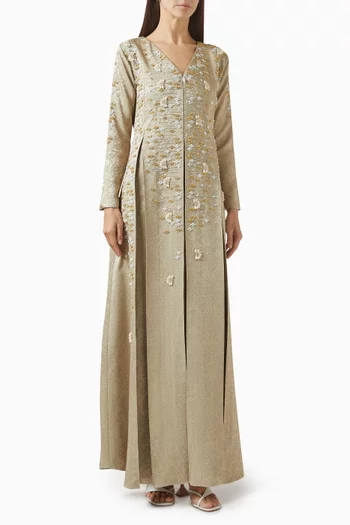 3D Floral Embellished Kaftan in Crepe