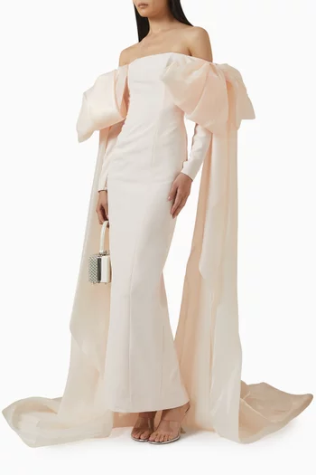Off-shoulder Bow-sleeves Gown in Crepe