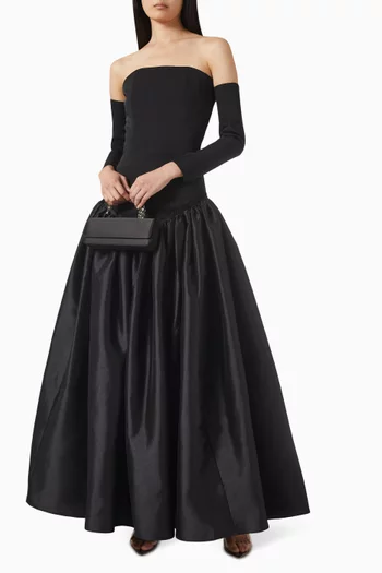 Off-shoulder Puff-sleeve Gown in Crepe