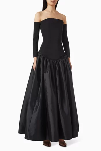 Off-shoulder Puff-sleeve Gown in Crepe
