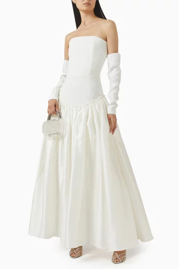 Off-shoulder Puff-sleeve Gown in Crepe