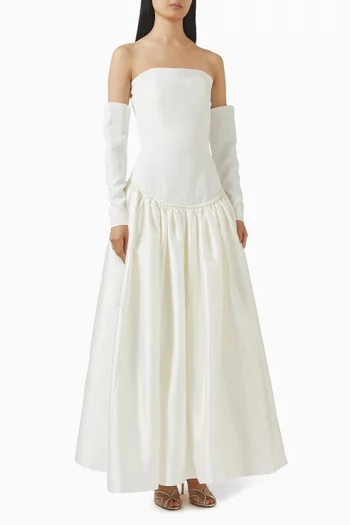 Off-shoulder Puff-sleeve Gown in Crepe