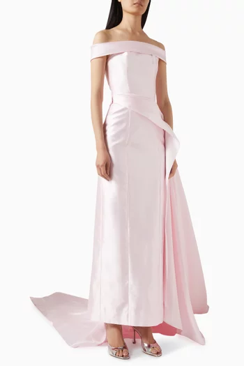 Off-shoulder Side Train Gown in Satin