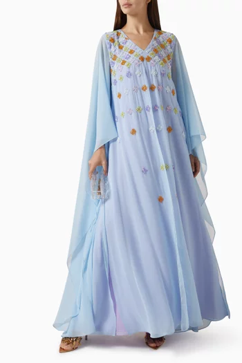 Embroidered Cape Dress in Chiffon