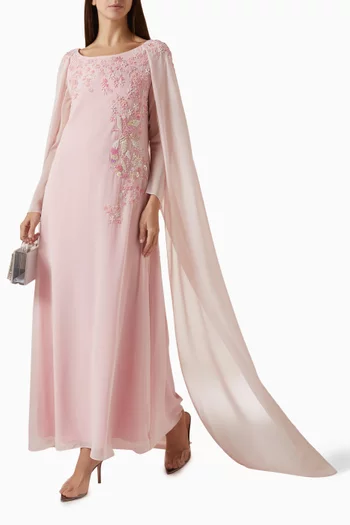 Embellished Cape Dress in Chiffon