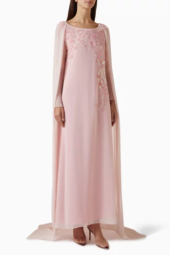 Embellished Cape Dress in Chiffon