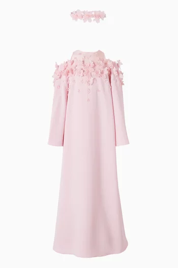 قفطان بقصة على شكل حرف A‏ ورقع زهور بارزة