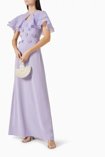 Appliqué Cape Dress in Crepe & Organza