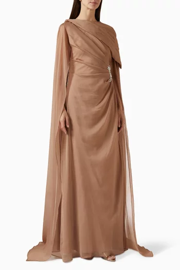 Crystal-embellished Cape Gown in Chiffon