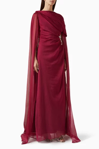 Crystal-embellished Cape Gown in Chiffon
