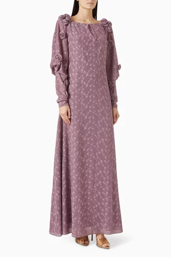 Floral-appliqué Dress in Lace
