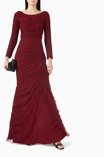 Draped Dress in Scuba & Mikado