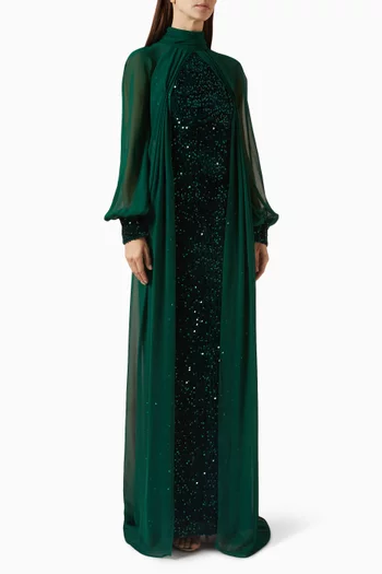 Sequin-embellished Dress in Velvet & Chiffon