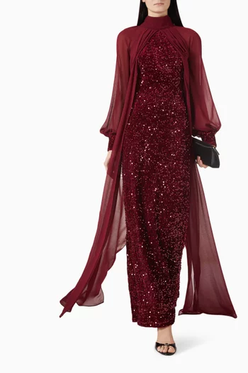 Sequin-embellished Dress in Velvet & Chiffon